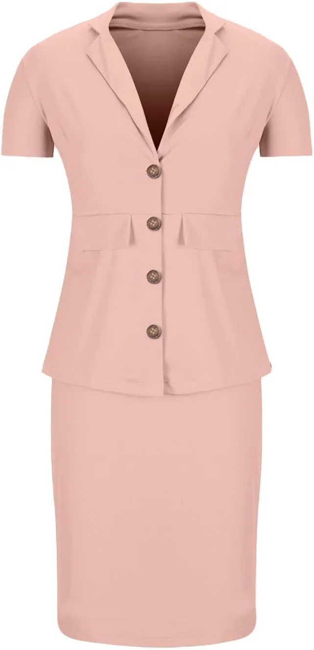 HGps8w Plus Size 2 Piece Sets for Women Summer Dressy Short Sleeve Blazer Knee Lenght Pencil Skirt Elegant Business Outfits