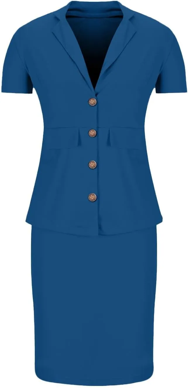HGps8w Plus Size 2 Piece Sets for Women Summer Dressy Short Sleeve Blazer Knee Lenght Pencil Skirt Elegant Business Outfits