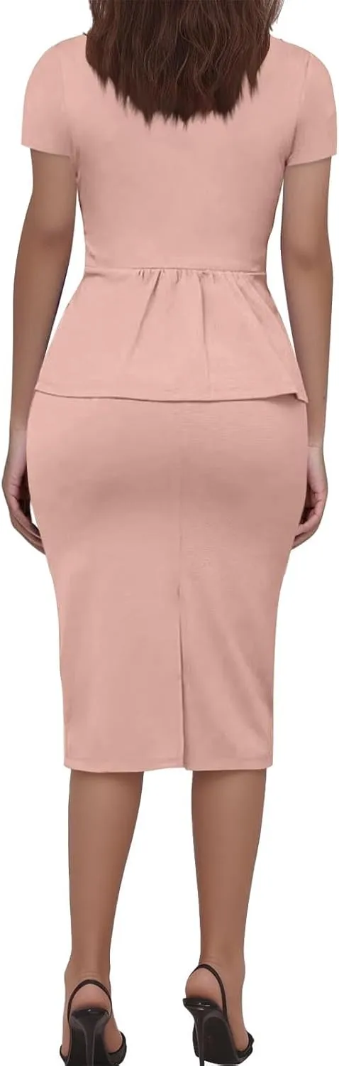 HGps8w Plus Size 2 Piece Sets for Women Summer Dressy Short Sleeve Blazer Knee Lenght Pencil Skirt Elegant Business Outfits