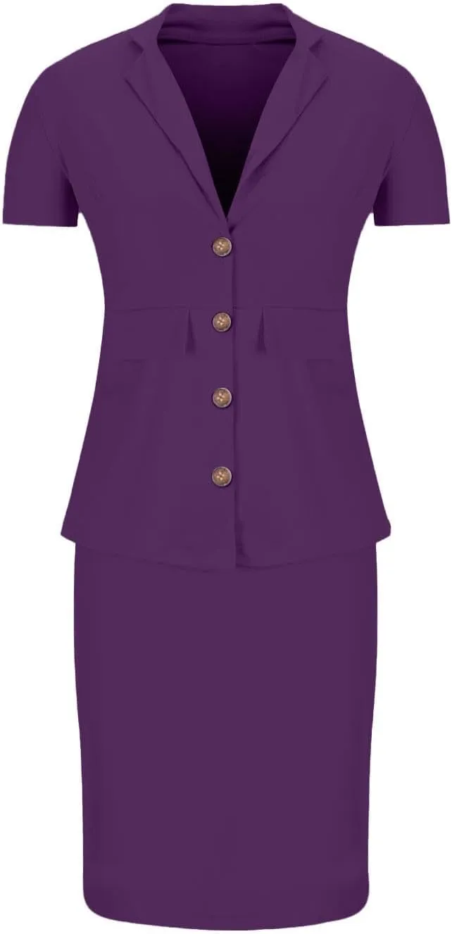 HGps8w Plus Size 2 Piece Sets for Women Summer Dressy Short Sleeve Blazer Knee Lenght Pencil Skirt Elegant Business Outfits