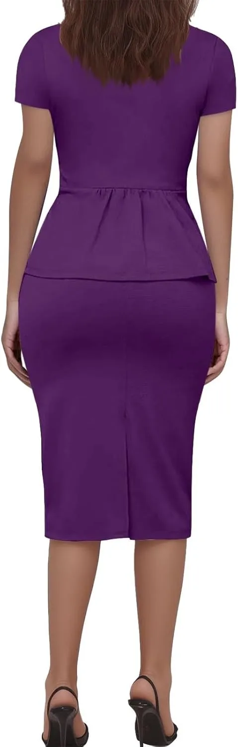 HGps8w Plus Size 2 Piece Sets for Women Summer Dressy Short Sleeve Blazer Knee Lenght Pencil Skirt Elegant Business Outfits