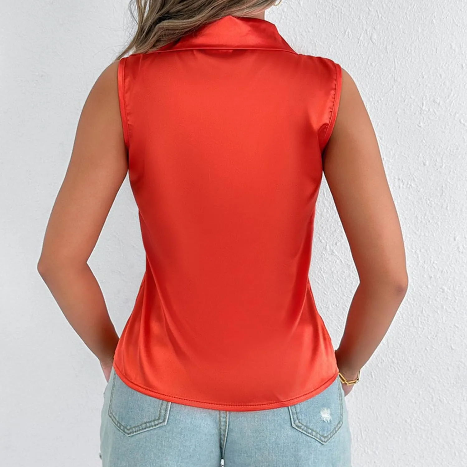 HGps8w Silky Tank Tops for Womens 2025 Summer Button Down Satin Work Shirts Dressy Collared Sleeveless Business Casual Blouse