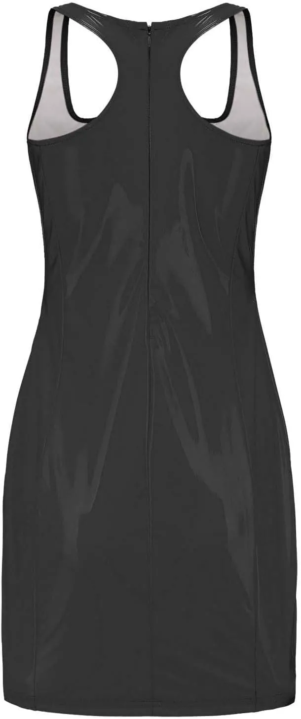 HGps8w Womens Faux PU Leather Mini Bodycon Dress Sexy Scoop Neck Sleeveless Party Club Night Evening Cocktail Dresses