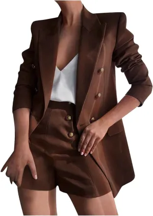 hlysgo Women's Blazer Shorts Set 2 Piece Outfits Long Sleeve Blazer Jacket with Shorts Elegant Business Office Suit Sets