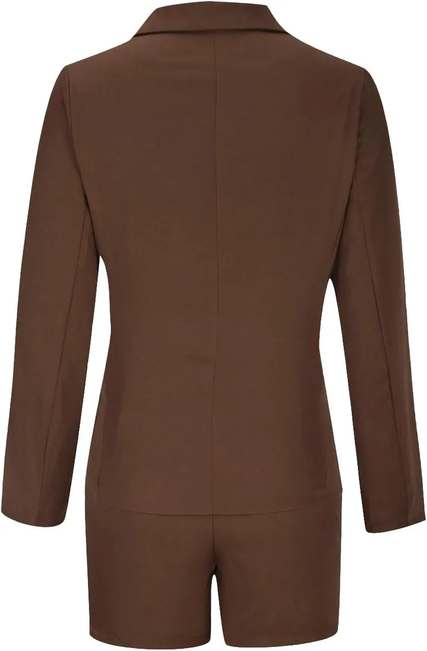 hlysgo Women's Blazer Shorts Set 2 Piece Outfits Long Sleeve Blazer Jacket with Shorts Elegant Business Office Suit Sets