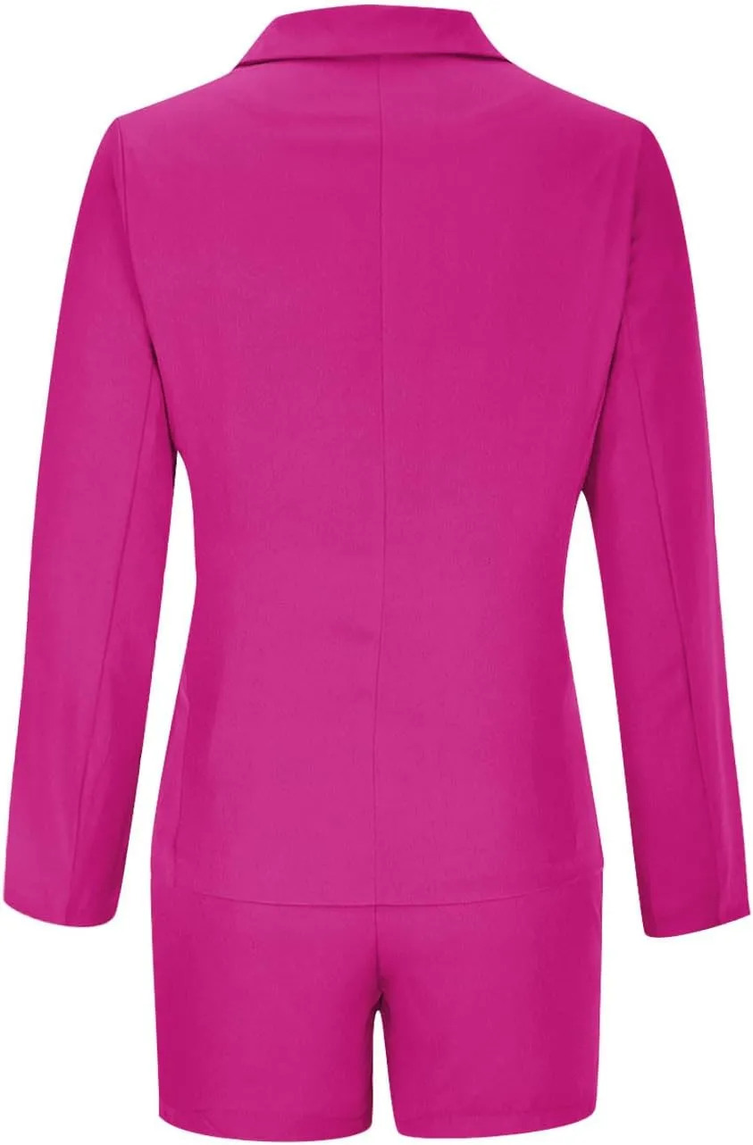 hlysgo Women's Blazer Shorts Set 2 Piece Outfits Long Sleeve Blazer Jacket with Shorts Elegant Business Office Suit Sets