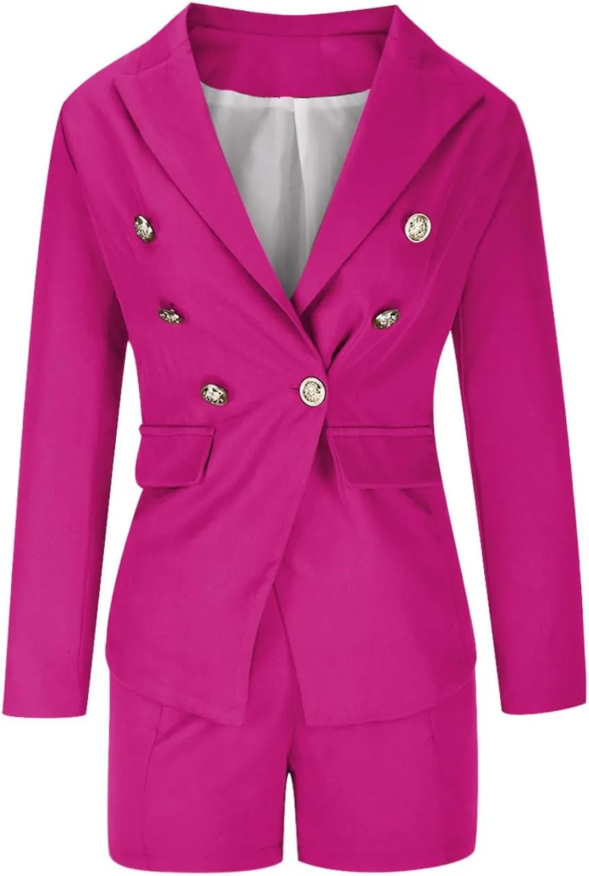 hlysgo Women's Blazer Shorts Set 2 Piece Outfits Long Sleeve Blazer Jacket with Shorts Elegant Business Office Suit Sets