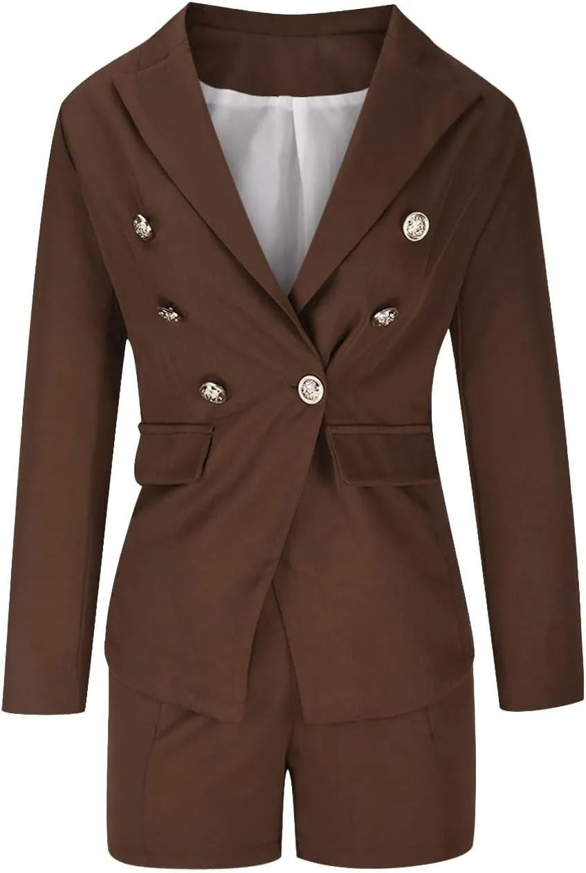 hlysgo Women's Blazer Shorts Set 2 Piece Outfits Long Sleeve Blazer Jacket with Shorts Elegant Business Office Suit Sets
