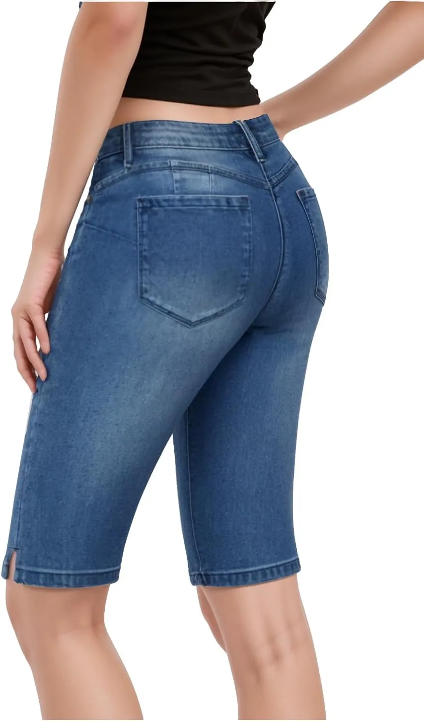 Hybrid & Company Womens Ultra Comfy Butt Lift Stretch Bermuda City Shorts