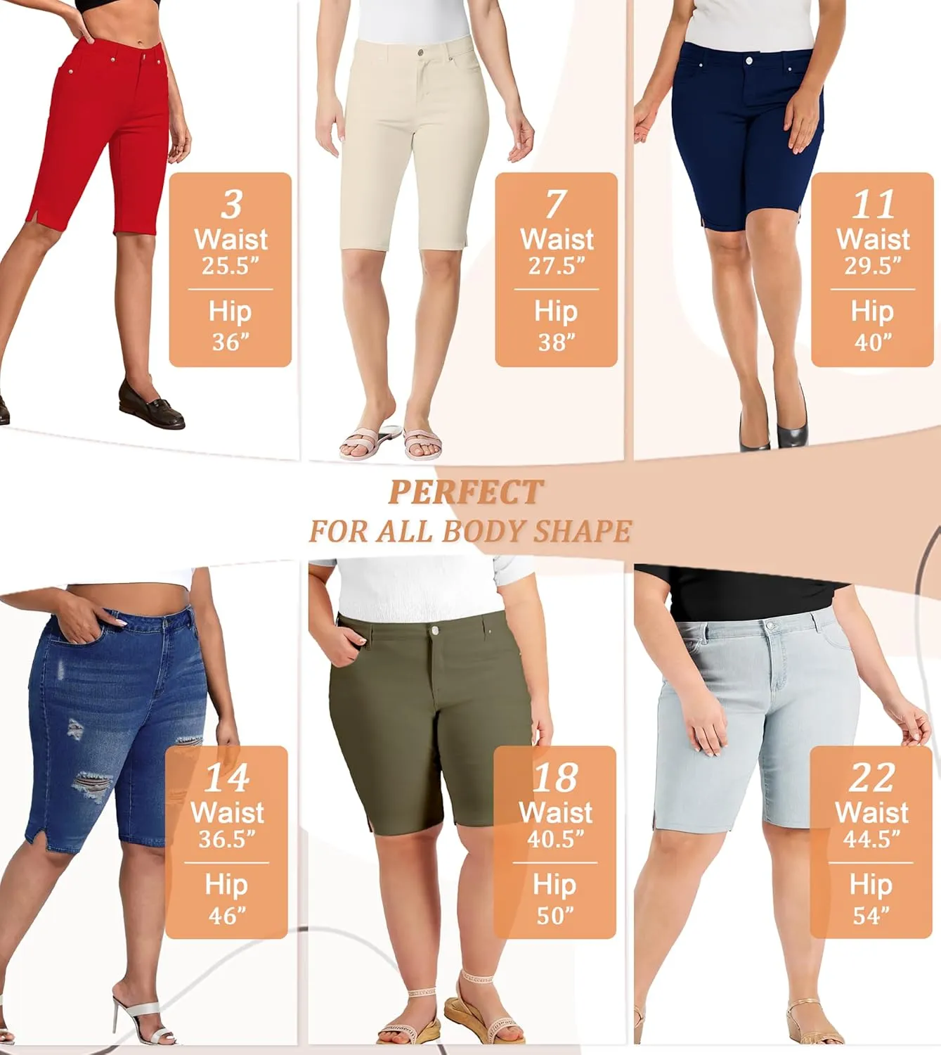 Hybrid & Company Womens Ultra Comfy Butt Lift Stretch Bermuda City Shorts