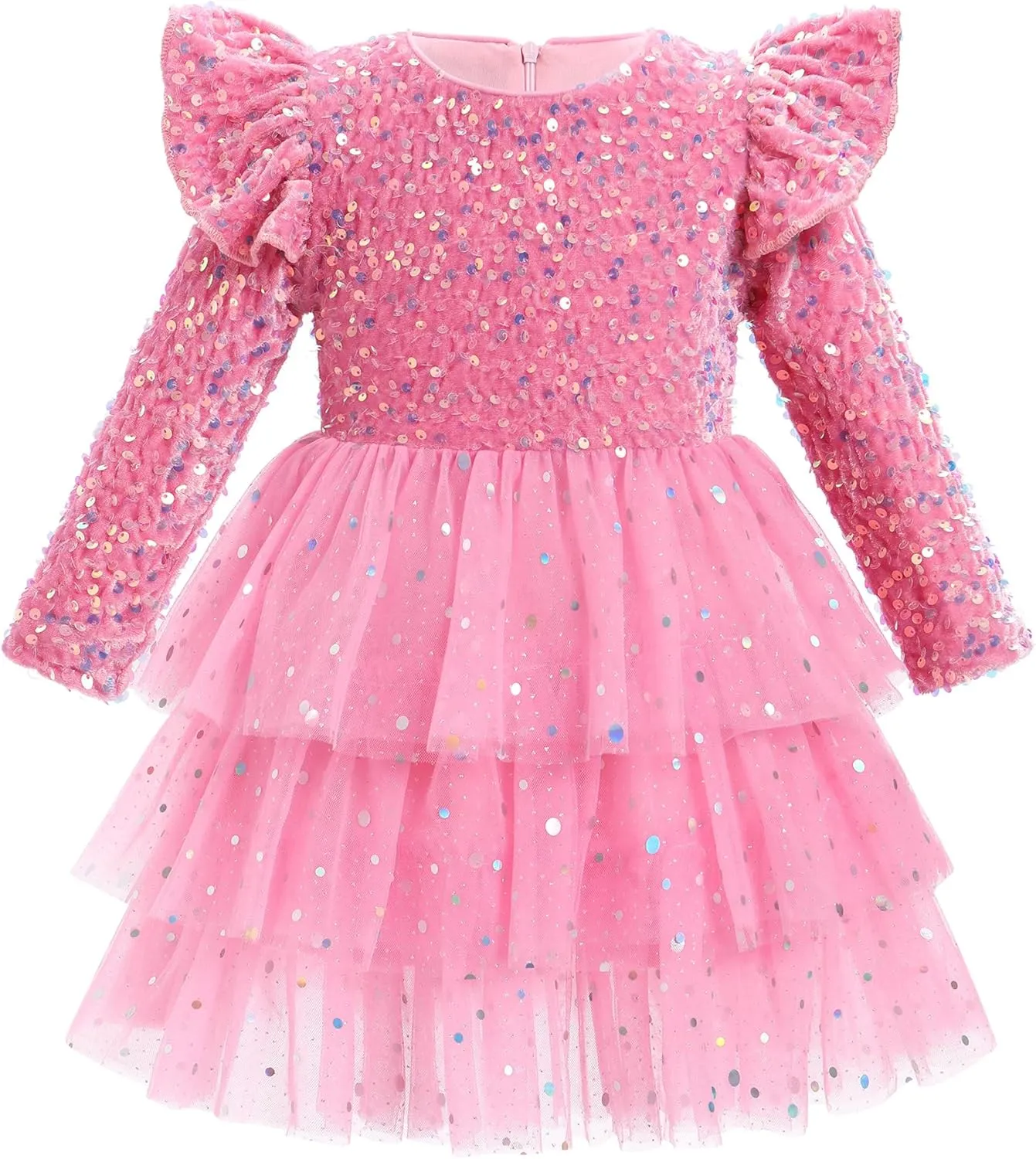 IDOPIP Toddler Girls Sequins Velvet Tutu Dress Glitter Christmas Tiered Mesh Dress Winter Long Sleeve Princess Pageant Dress