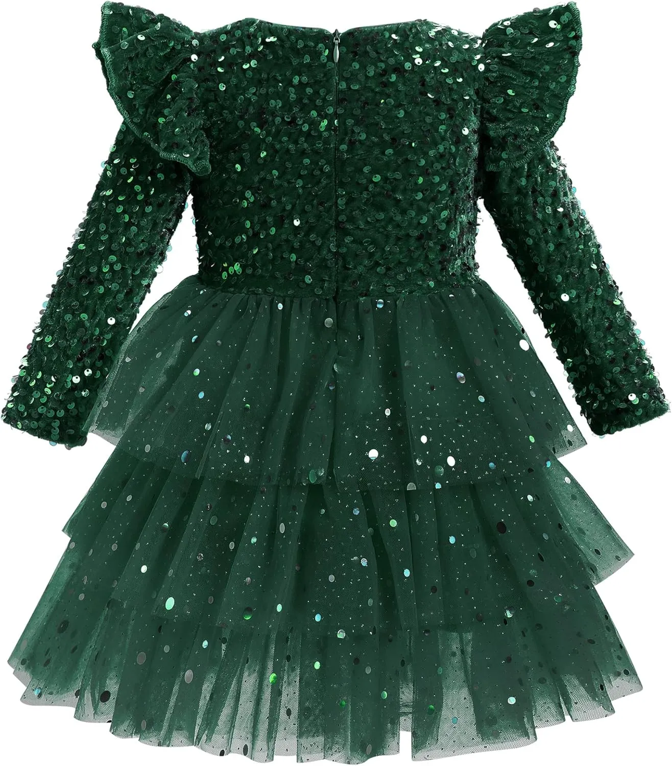 IDOPIP Toddler Girls Sequins Velvet Tutu Dress Glitter Christmas Tiered Mesh Dress Winter Long Sleeve Princess Pageant Dress