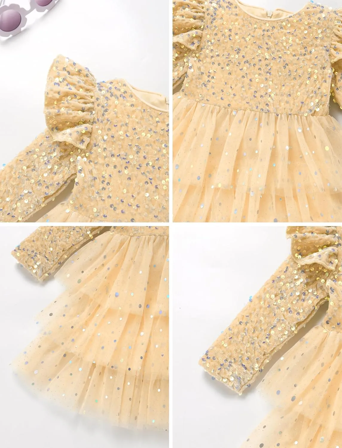 IDOPIP Toddler Girls Sequins Velvet Tutu Dress Glitter Christmas Tiered Mesh Dress Winter Long Sleeve Princess Pageant Dress