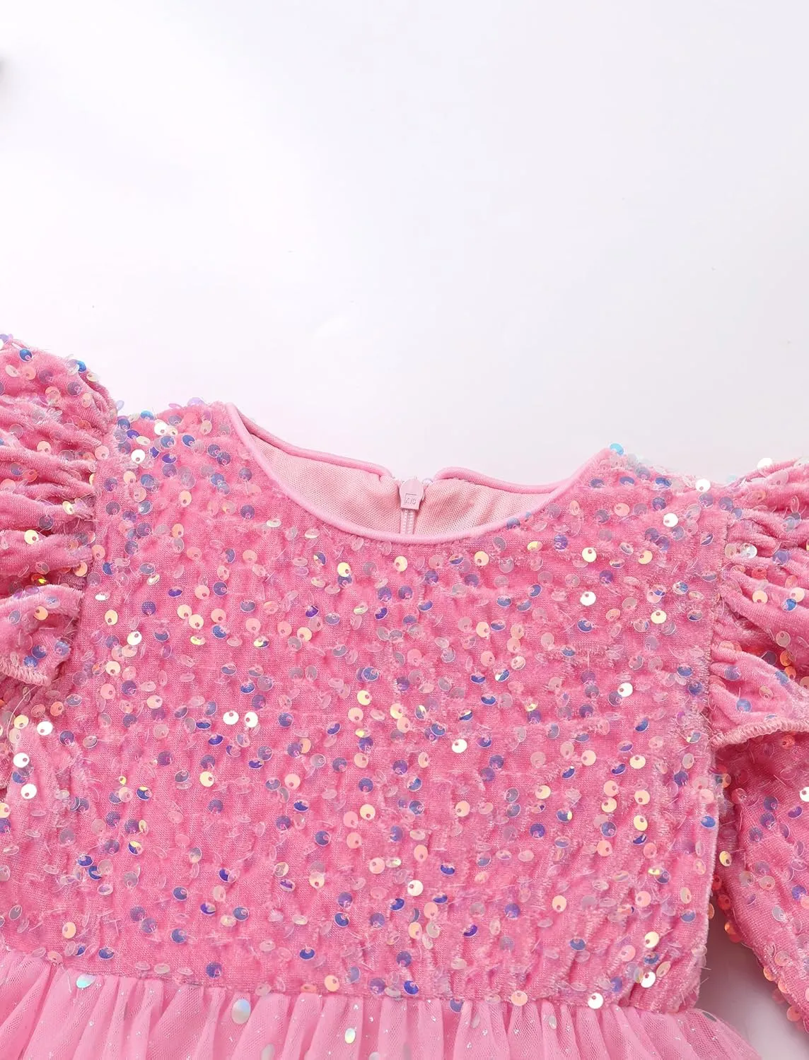 IDOPIP Toddler Girls Sequins Velvet Tutu Dress Glitter Christmas Tiered Mesh Dress Winter Long Sleeve Princess Pageant Dress
