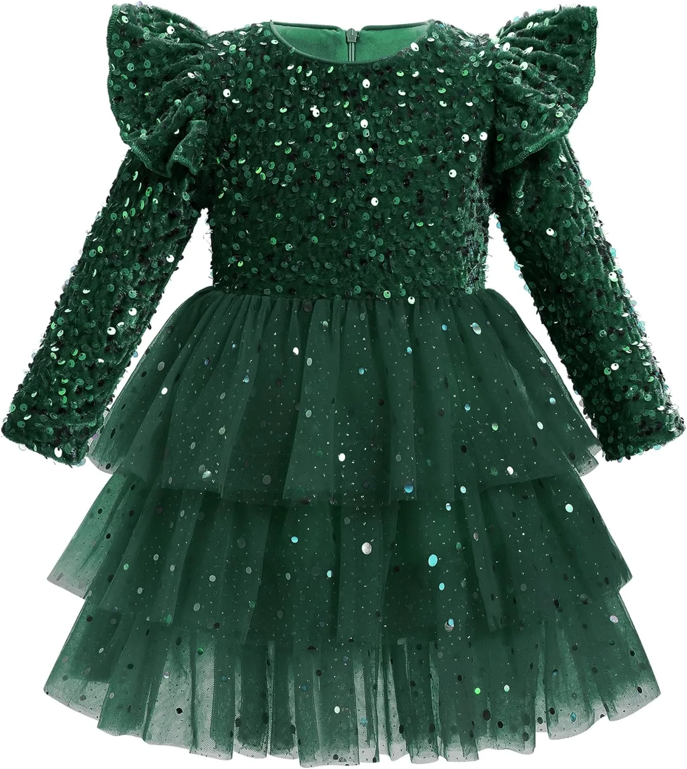 IDOPIP Toddler Girls Sequins Velvet Tutu Dress Glitter Christmas Tiered Mesh Dress Winter Long Sleeve Princess Pageant Dress