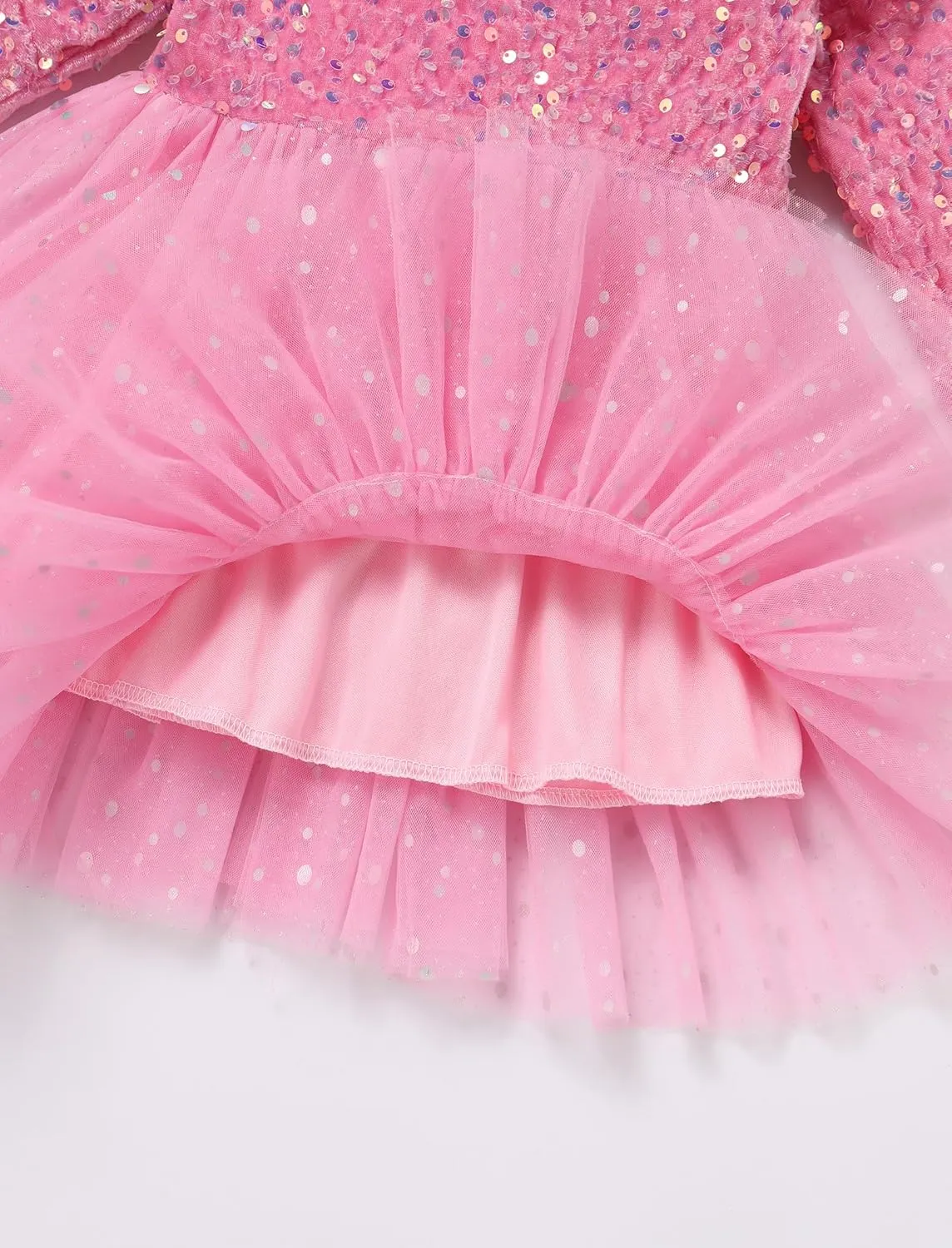 IDOPIP Toddler Girls Sequins Velvet Tutu Dress Glitter Christmas Tiered Mesh Dress Winter Long Sleeve Princess Pageant Dress