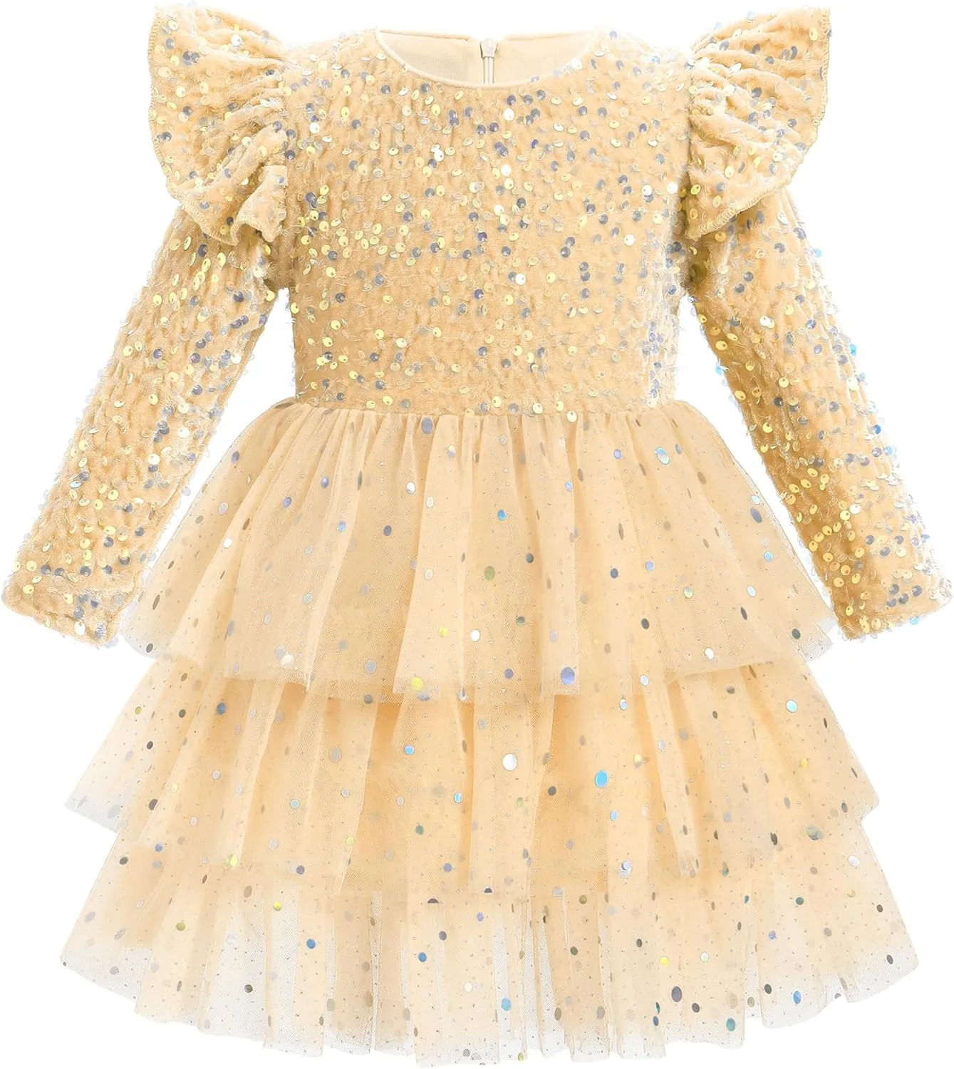 IDOPIP Toddler Girls Sequins Velvet Tutu Dress Glitter Christmas Tiered Mesh Dress Winter Long Sleeve Princess Pageant Dress