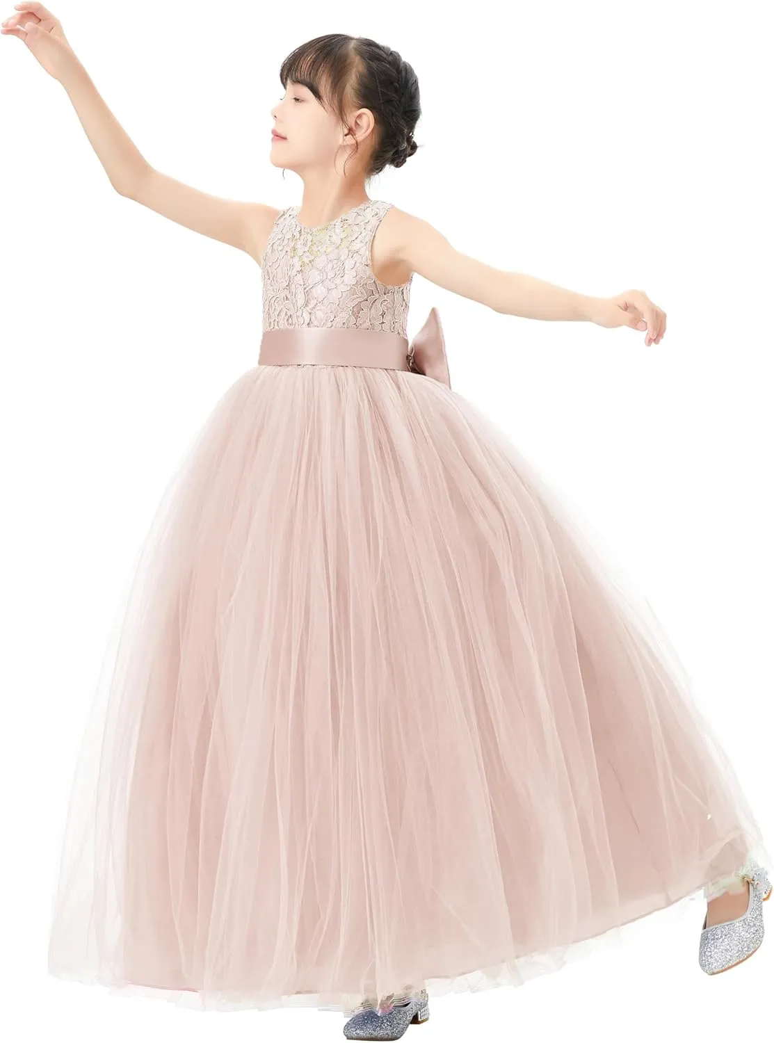 Illusion Lace Flower Girl Dresses for Pageant Occasions Junior Bridesmaid 331