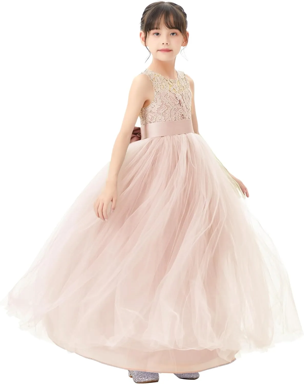 Illusion Lace Flower Girl Dresses for Pageant Occasions Junior Bridesmaid 331