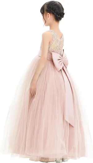 Illusion Lace Flower Girl Dresses for Pageant Occasions Junior Bridesmaid 331