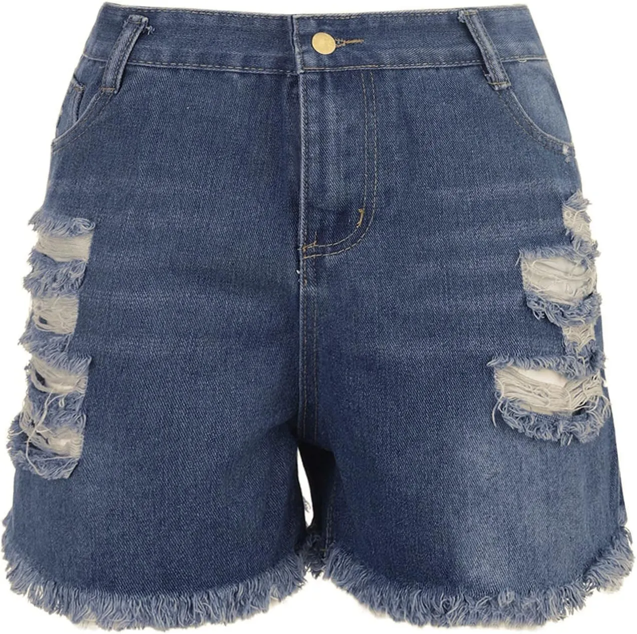 Jean Shorts Womens Stretchy High Waisted Ripped Shorts with Pockets Trendy Distressed Cuffed Hem Denim Hot Shorts