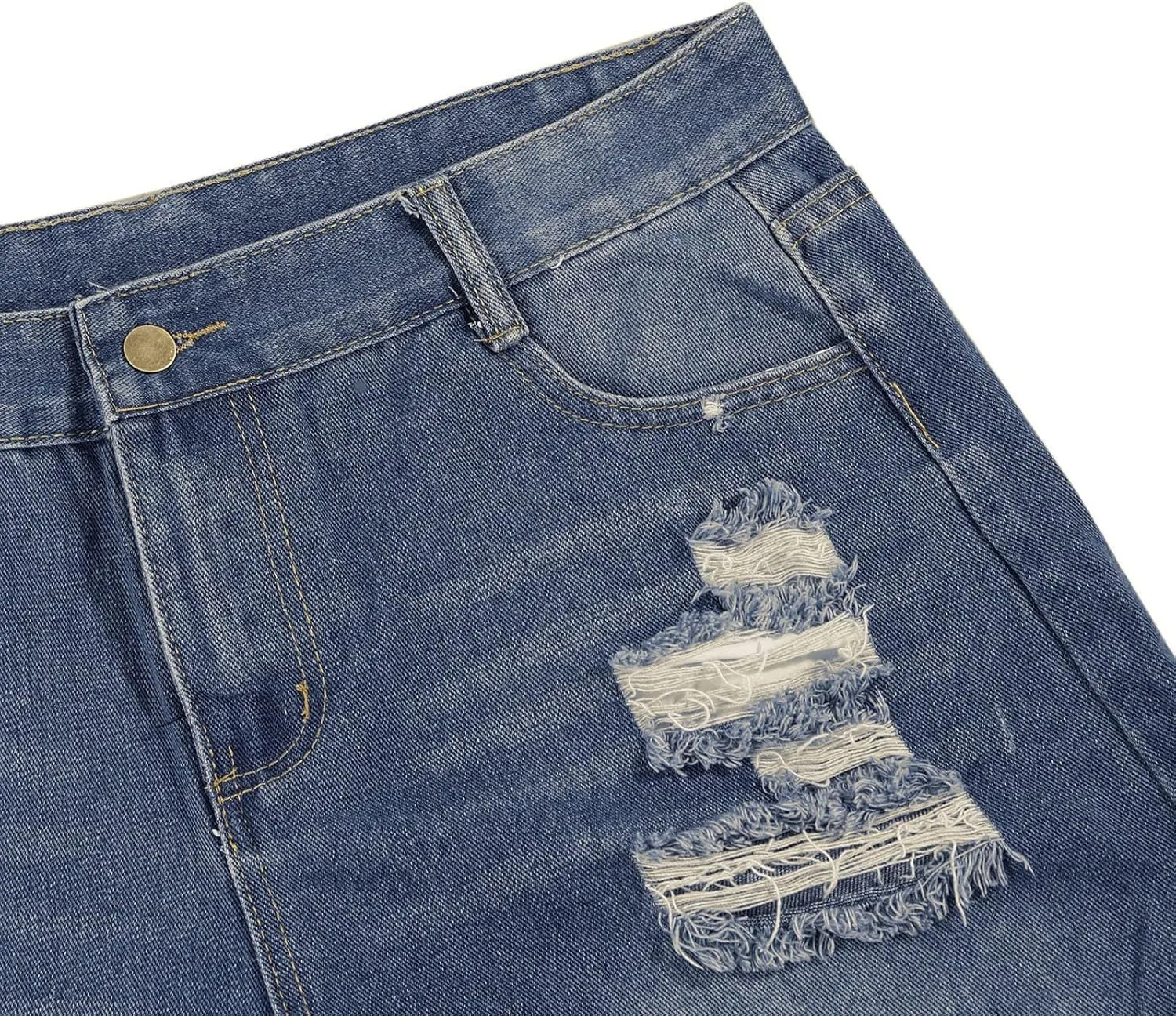 Jean Shorts Womens Stretchy High Waisted Ripped Shorts with Pockets Trendy Distressed Cuffed Hem Denim Hot Shorts