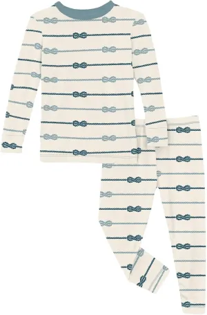 KicKee Print Pajama Set with Long Sleeve Tee, Baby to Kid Super Soft Fitted Pajamas