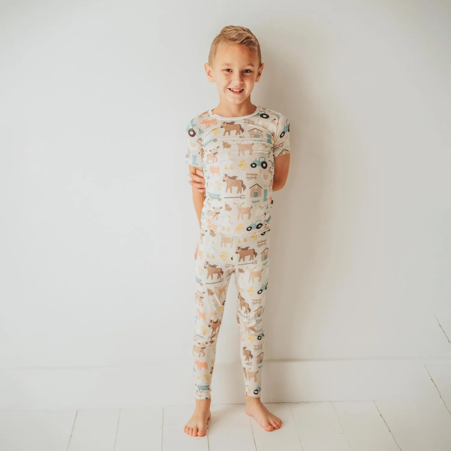 KicKee Print Short Sleeve Pajama Set, Baby to Kid, Super Soft Bamboo Viscose Fitted Pajamas