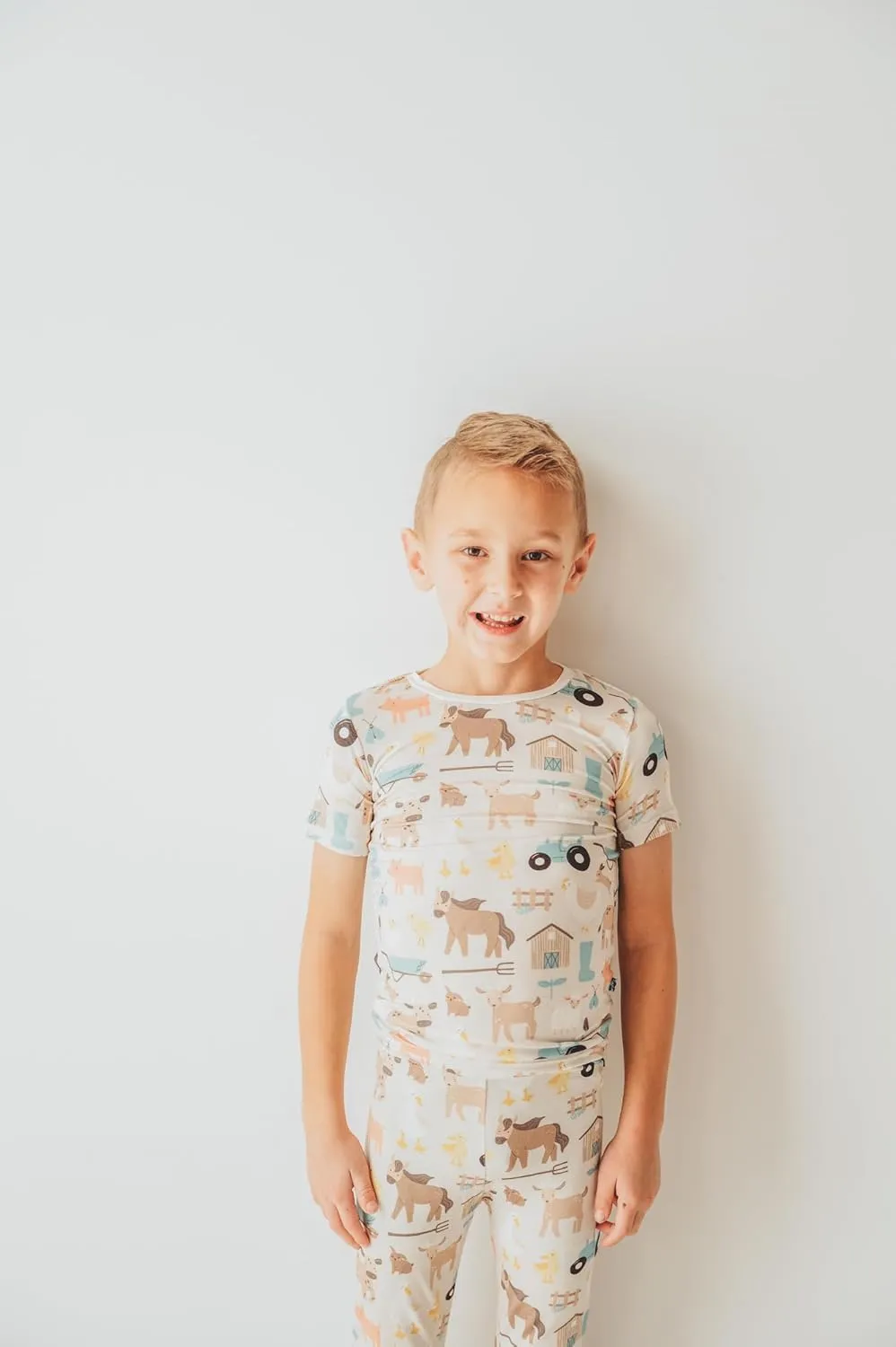 KicKee Print Short Sleeve Pajama Set, Baby to Kid, Super Soft Bamboo Viscose Fitted Pajamas