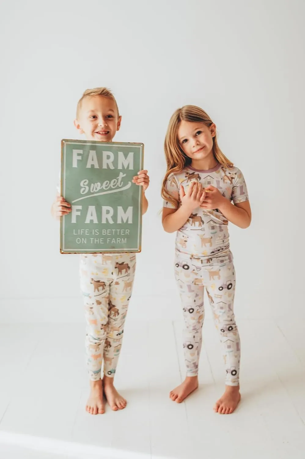 KicKee Print Short Sleeve Pajama Set, Baby to Kid, Super Soft Bamboo Viscose Fitted Pajamas