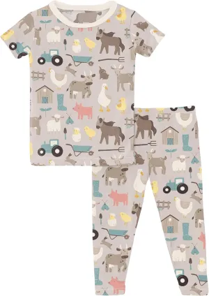 KicKee Print Short Sleeve Pajama Set, Baby to Kid, Super Soft Bamboo Viscose Fitted Pajamas