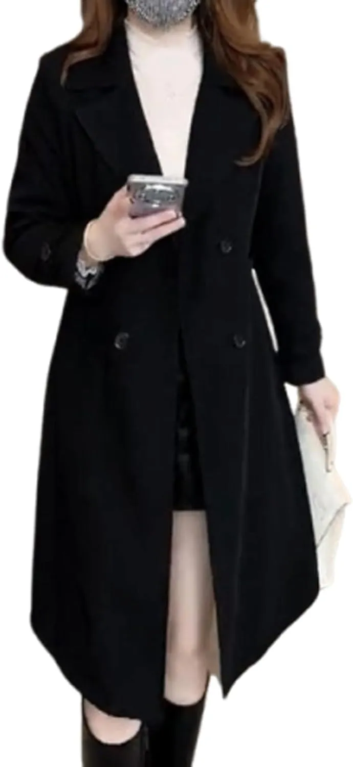Ladies Trench Coat with Plush Lining,Double Breasted Classic Lapel Dressy Overcoat,Lined Trench Coat