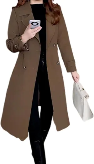 Ladies Trench Coat with Plush Lining,Double Breasted Classic Lapel Dressy Overcoat,Lined Trench Coat