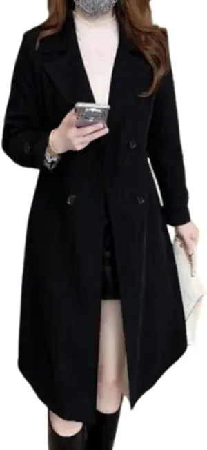 Ladies Trench Coat with Plush Lining,Double Breasted Classic Lapel Dressy Overcoat,Lined Trench Coat