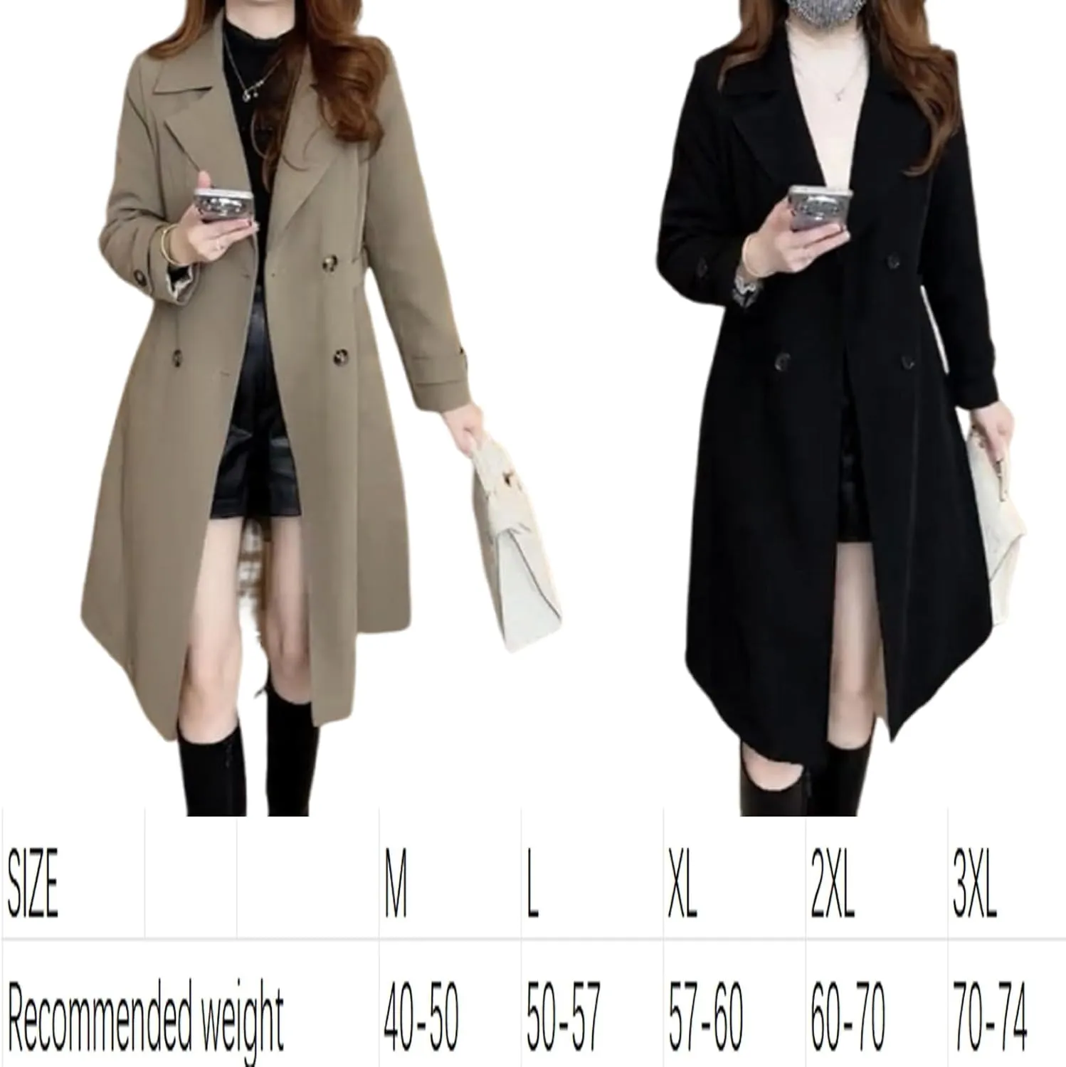 Ladies Trench Coat with Plush Lining,Double Breasted Classic Lapel Dressy Overcoat,Lined Trench Coat