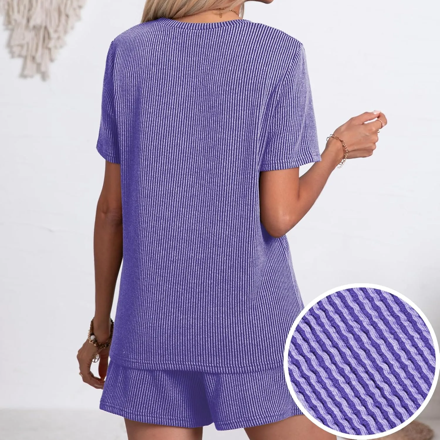 levaca Two Piece Sets for Women Summer Lounge Ribbed Tops and Drawstring Shorts Matching Outfit 2024