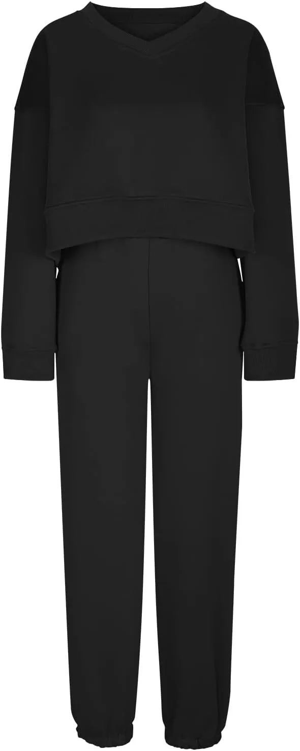Lounge Sets for Women Crop Long Sleeve V Neck Sweatshirt Drawstring Joggers Sweatpants Suit Womens Fall Fashion 2024