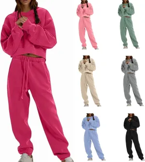 Lounge Sets for Women Crop Long Sleeve V Neck Sweatshirt Drawstring Joggers Sweatpants Suit Womens Fall Fashion 2024