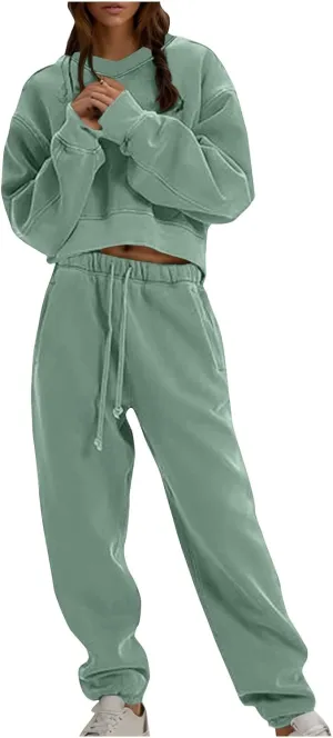 Lounge Sets for Women Crop Long Sleeve V Neck Sweatshirt Drawstring Joggers Sweatpants Suit Womens Fall Fashion 2024