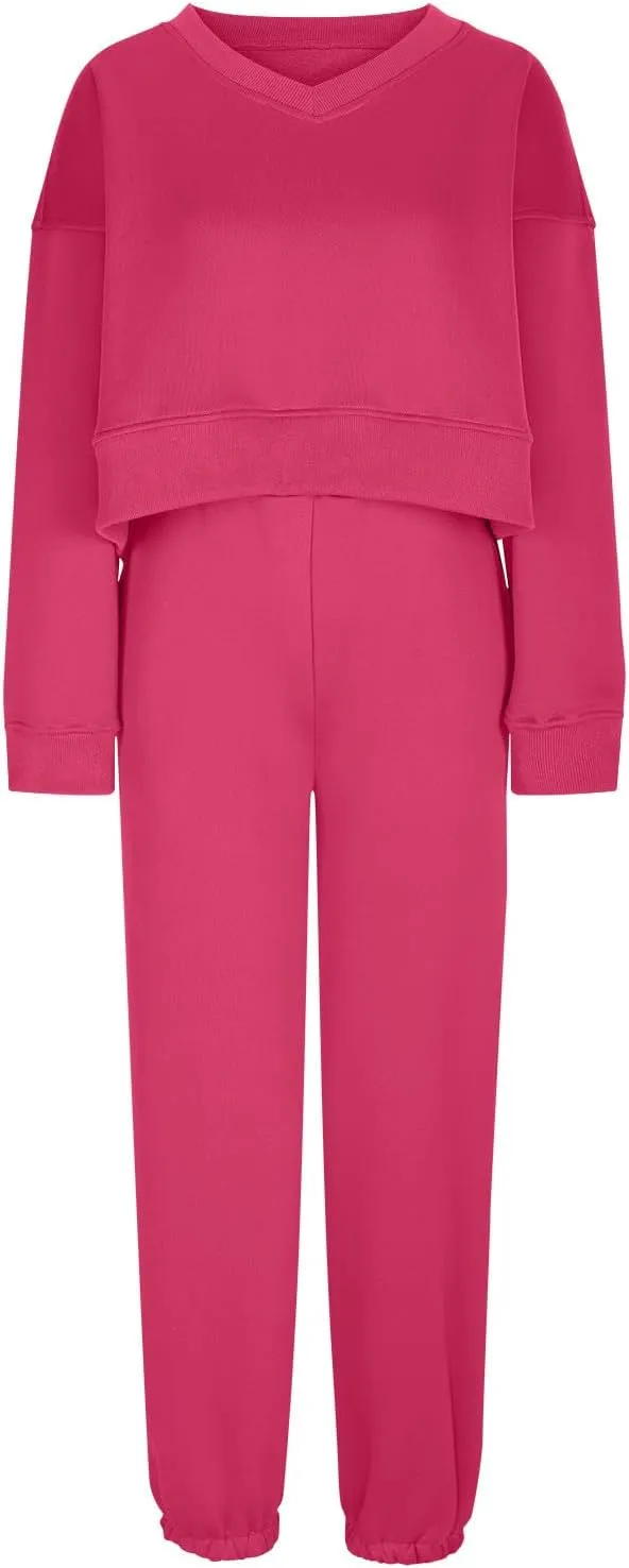 Lounge Sets for Women Crop Long Sleeve V Neck Sweatshirt Drawstring Joggers Sweatpants Suit Womens Fall Fashion 2024