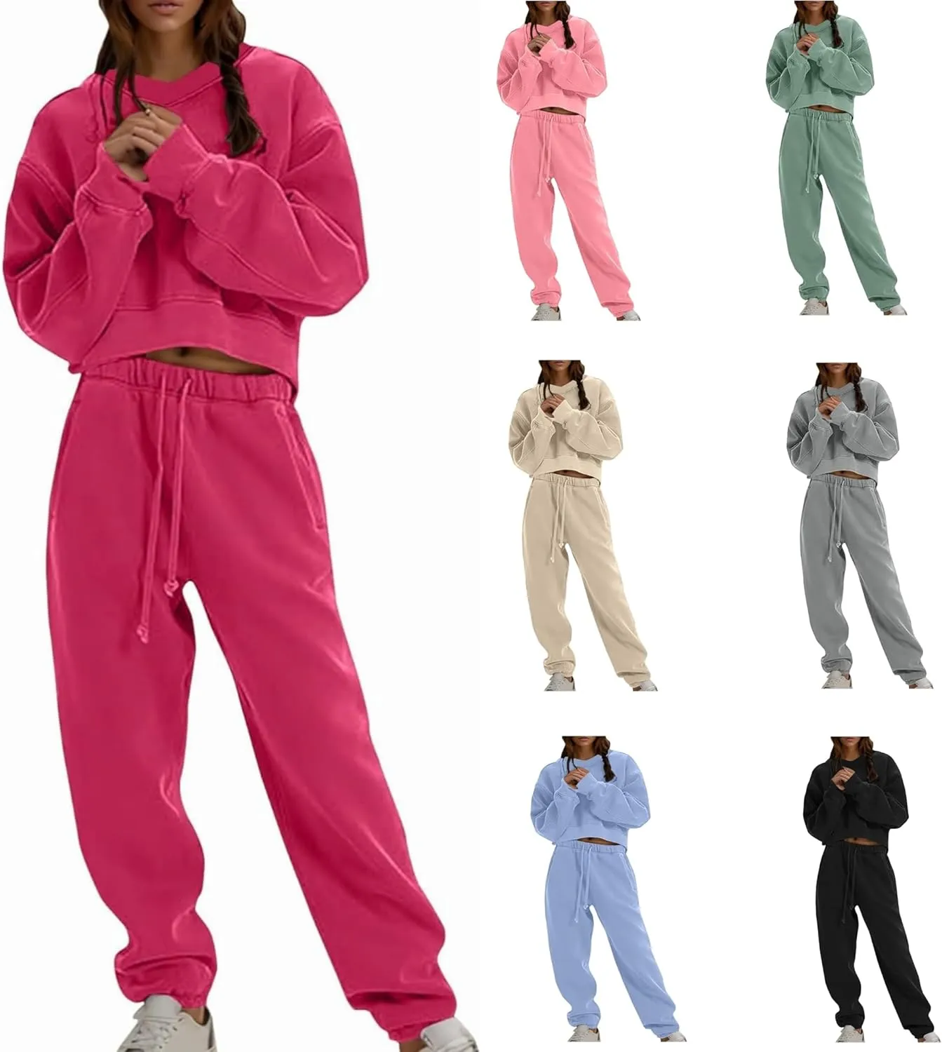 Lounge Sets for Women Crop Long Sleeve V Neck Sweatshirt Drawstring Joggers Sweatpants Suit Womens Fall Fashion 2024