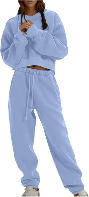 Lounge Sets for Women Crop Long Sleeve V Neck Sweatshirt Drawstring Joggers Sweatpants Suit Womens Fall Fashion 2024