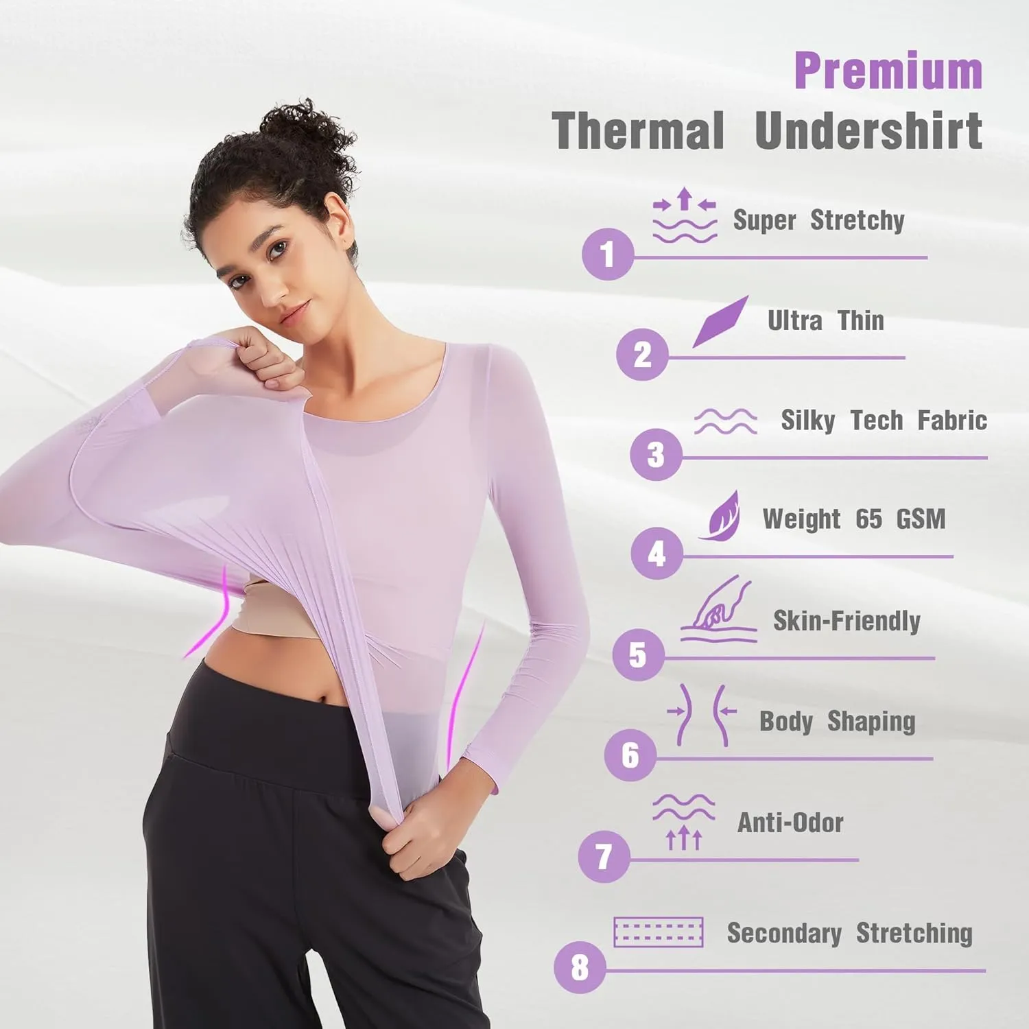 Luxury Women's Thermal Undershirt: Super Stretchy,Ultra Thin Silky Tech Tops for Everyday Comfort and Sports