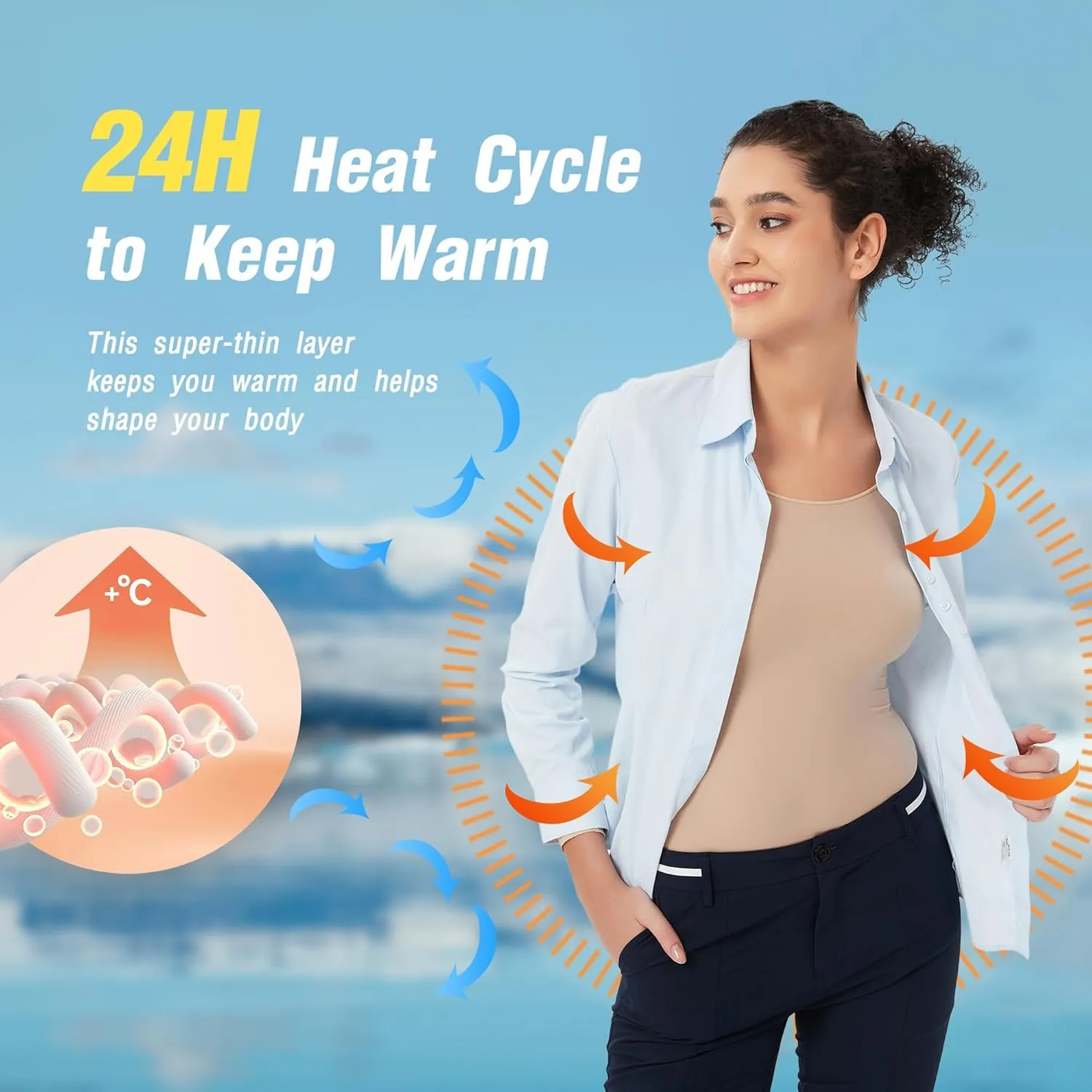 Luxury Women's Thermal Undershirt: Super Stretchy,Ultra Thin Silky Tech Tops for Everyday Comfort and Sports