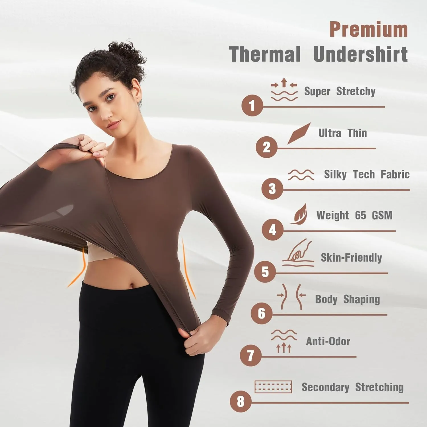 Luxury Women's Thermal Undershirt: Super Stretchy,Ultra Thin Silky Tech Tops for Everyday Comfort and Sports