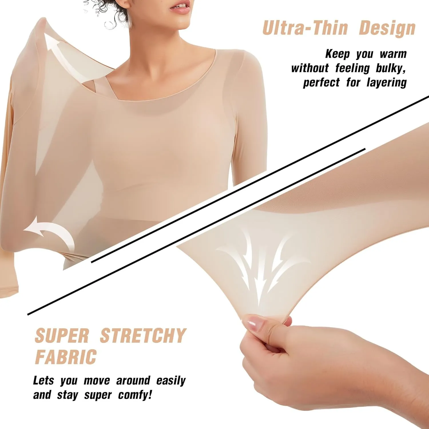Luxury Women's Thermal Undershirt: Super Stretchy,Ultra Thin Silky Tech Tops for Everyday Comfort and Sports