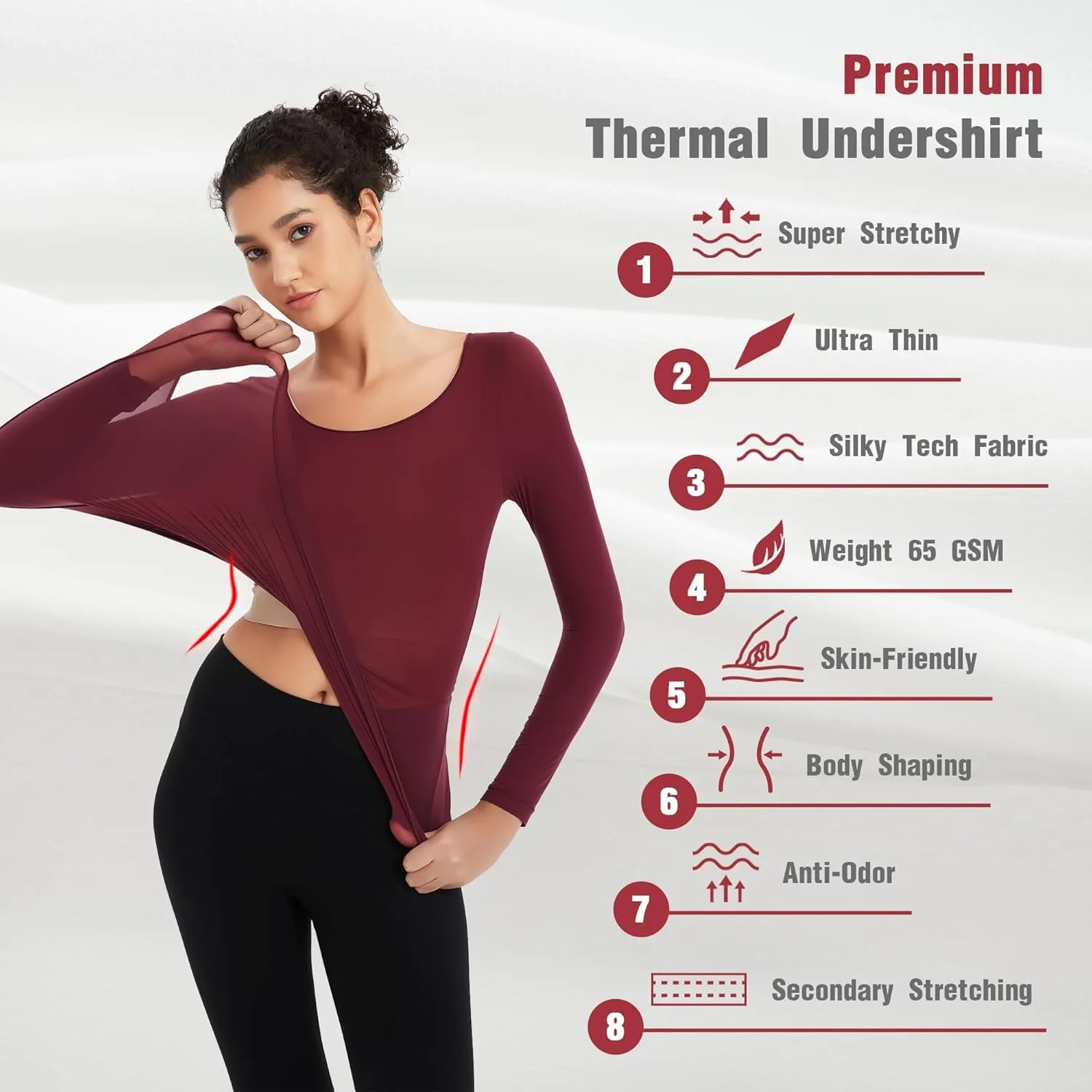 Luxury Women's Thermal Undershirt: Super Stretchy,Ultra Thin Silky Tech Tops for Everyday Comfort and Sports