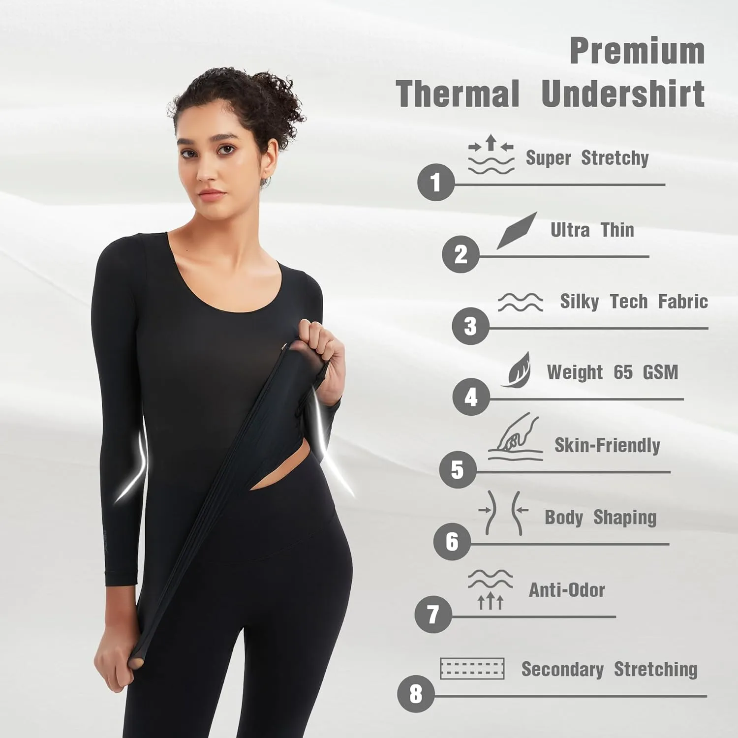 Luxury Women's Thermal Undershirt: Super Stretchy,Ultra Thin Silky Tech Tops for Everyday Comfort and Sports