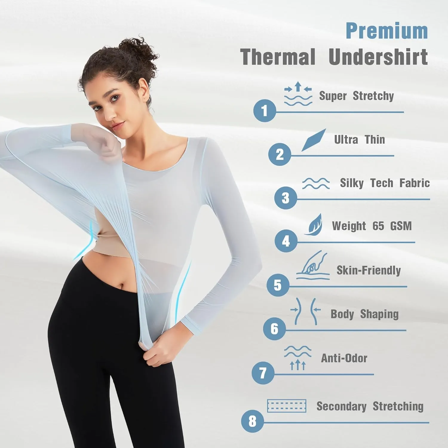 Luxury Women's Thermal Undershirt: Super Stretchy,Ultra Thin Silky Tech Tops for Everyday Comfort and Sports