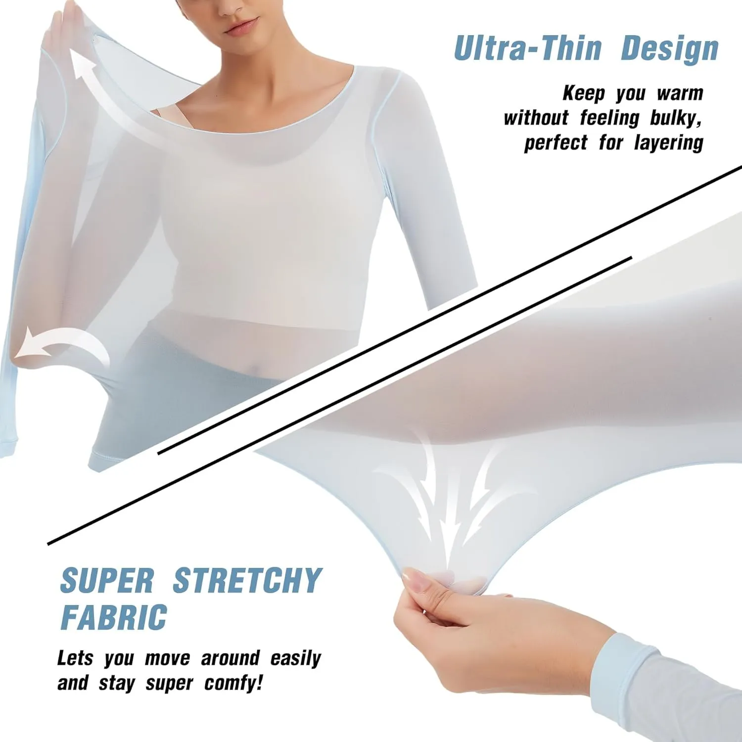 Luxury Women's Thermal Undershirt: Super Stretchy,Ultra Thin Silky Tech Tops for Everyday Comfort and Sports